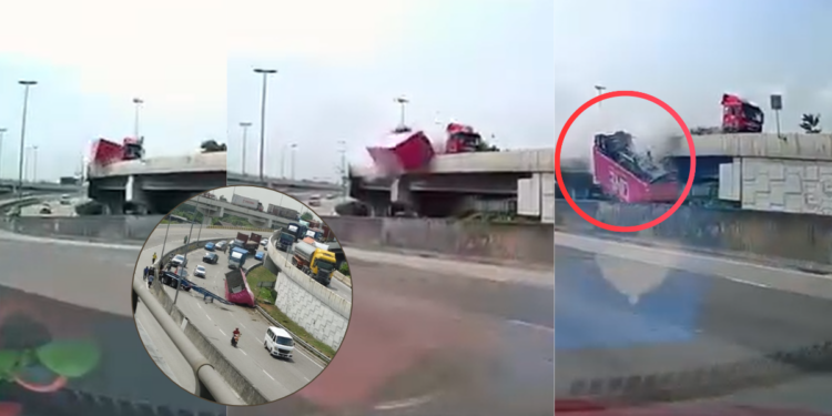 Speeding Trailer Loses Container on Busy Road, Shocking Drivers in Malaysia