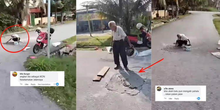 Elderly Malaysian Man Repairs Dangerous Potholes Using His Own Money