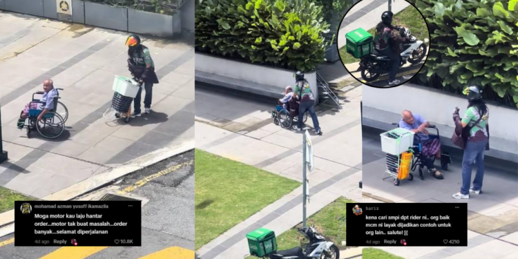 Kind Malaysian Grab Delivery Rider Stops Work to Help Elderly Man in Wheelchair