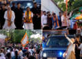 BJP supporters celebrate West Bengal landslide as PM joins cheering crowd at headquarters