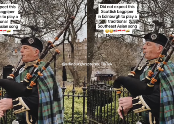 Scottish Bagpiper Plays ‘Rasa Sayang’ On Edinburgh Street, Melting Hearts Online