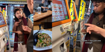 Japan Local Elderly Man Guides Tourist Through Vending Machine Dinner Order