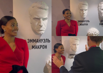 Candace Owens poses with busts including France’s Macron at SPIEF amid ongoing defamation suit