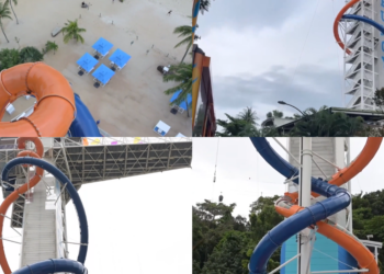 Thrill-seekers flood in as Singapore unveils world’s tallest land-based drop slide
