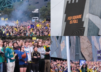 Federation Square erupts as Australia beat Turkey 2-0 at World Cup