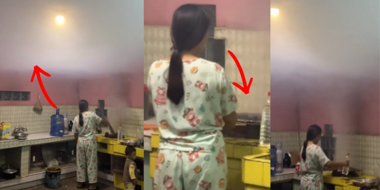 What kind of meal is she cooking? A sea of clouds with massive smoke in the kitchen