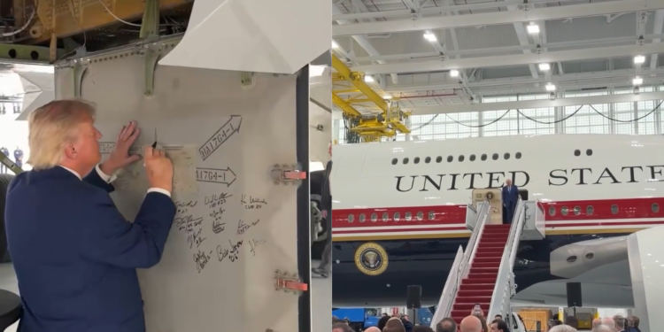 Presidential aircraft unveiling – Trump signs Qatar-gifted Air Force One as Boeing delays drag on