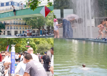 Locals jump into Canal Saint-Martin as heatwave pushes France towards 40°C