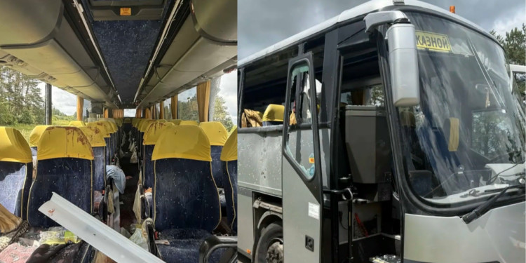 Drone hits bus carrying children’s football team from Belarus in Russia’s Bryansk