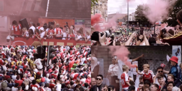Tens of thousands of Arsenal fans celebrate Premier League glory despite CL heartbreak