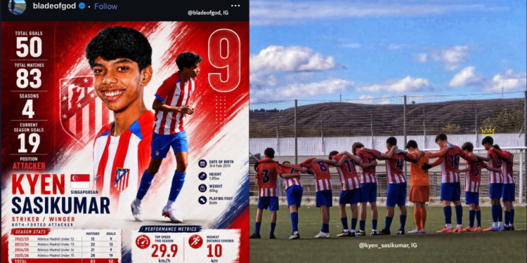 Singapore Football Legend Sasikumar Ramu Celebrates Son Kyen’s 50th Goal for Atlético Madrid Youth Team