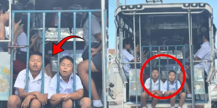 Two Thai Schoolboys Run Out Of Battery On Moving Truck Like They Just Worked A Double Shift