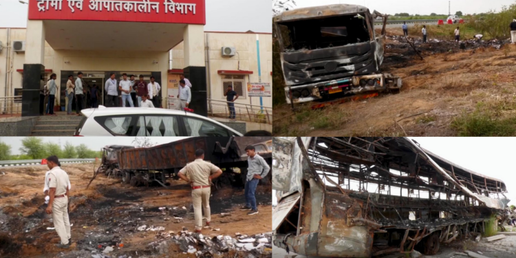 ‘My wife burned alive in front of me’ – Eight dead as bus bursts into flames after Delhi-Mumbai highway crash
