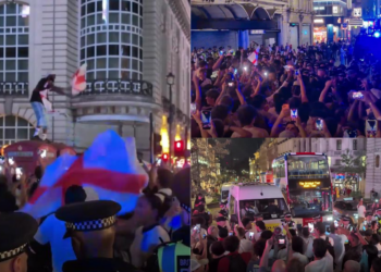 London police struggle to contain raging England fans after Argentina’s late World Cup comeback