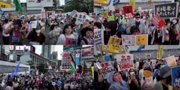 ‘No war! No hate!’ – Shibuya crowds oppose military expansion, demand Takaichi’s resignation
