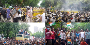 Indian police battle ‘Cockroach’ Janta Party protesters with batons and tear gas in central Delhi