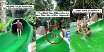 80-Year-Old Woman Walks Down Water Slide Instead Of Sliding As Family Cheers