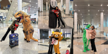 Husband Wears Creative Costumes To Surprise Wife During Every Airport Reunion