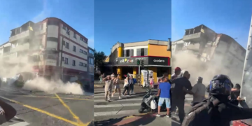 Building collapses in front of stunned onlookers in Pereira, Colombia during deadly 7.4 earthquake