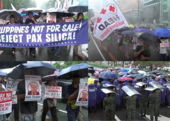 Manila protesters brave heavy rain to rally against US-backed global tech initiative