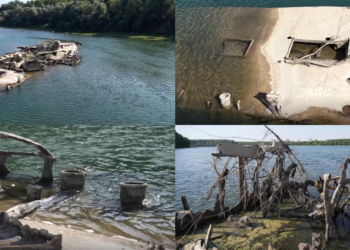 Century-old wartime tug rises from Serbian river as water levels plunge