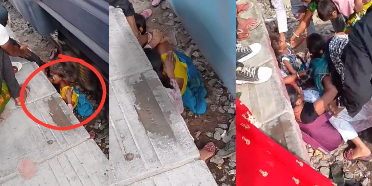 Mother Shields Her Kids As Train Passes Dangerously Close At Bihar Railway Station
