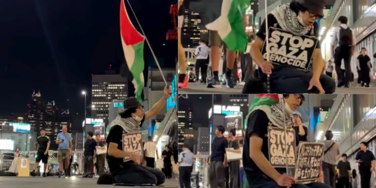 Japanese Activist Keeps Protesting Alone In Tokyo For Palestine Without Stopping For Three Years