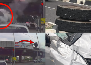 Driver and Motorcyclist Narrowly Escape as Massive Lorry Wheel Drops From Bridge