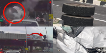 Driver and Motorcyclist Narrowly Escape as Massive Lorry Wheel Drops From Bridge