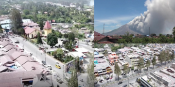 Sinabung sends 3,500-metre column skywards as volcanic dust coats vehicles, buildings in Karo, Indonesia