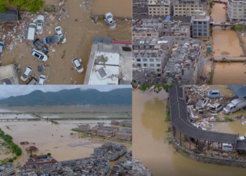 Fuding buried in mud – Drone footage reveals wrecked streets after Typhoon Saudel