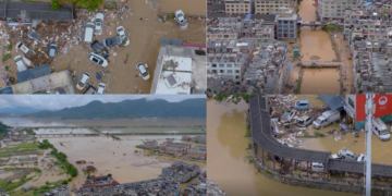 Fuding buried in mud – Drone footage reveals wrecked streets after Typhoon Saudel