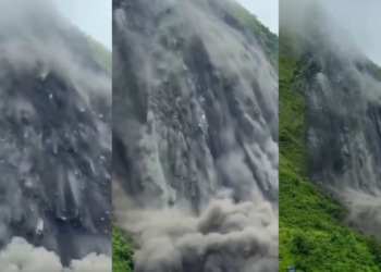 Huge landslide sends rock and soil cascading into Nepal’s Chaulani River