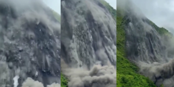 Huge landslide sends rock and soil cascading into Nepal’s Chaulani River